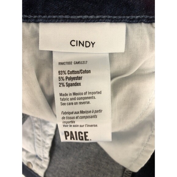 PAIGE CINDY JEANS Stretch Dark Wash Cropped Straight Leg  Raw Hem Size 33 EUC - Picture 6 of 6